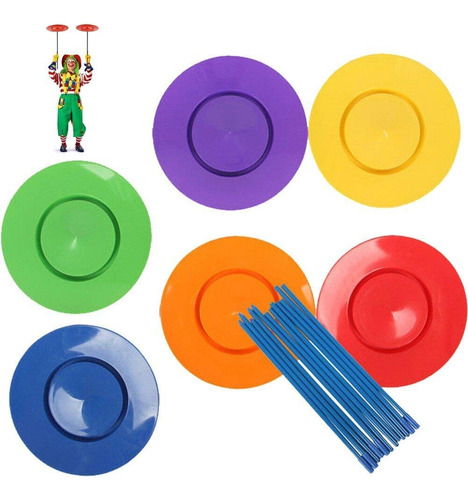 6 Platos Giratorios De Malabares Con Palos, Platos De