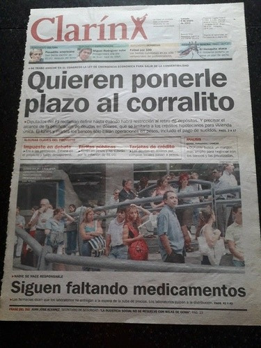 Tapa Diario Clarín 5 1 2002 Corralito Crisis Convertibilidad