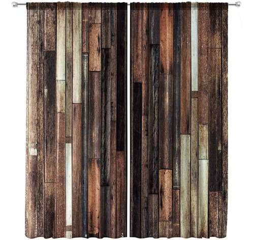 Rustic Wooden Barn Door Curtains Rod   Wood Plank Brown...