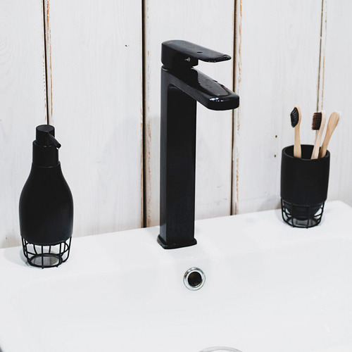 Monomando Lavabo Plano Largo Acero Negro Mate Dica 33102670