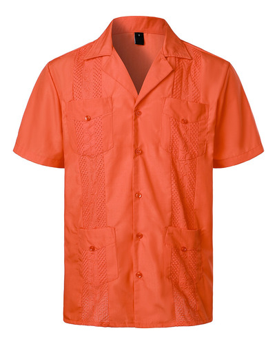 Camisa Guayabera Cubana Con Cuello Revere Para Hombre, Manga