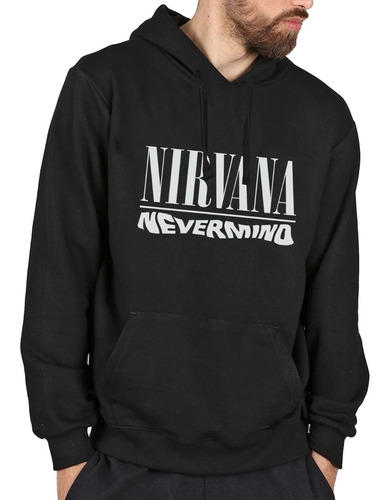 Buzo De Nirvana Negro Algodón Cardado Premium Música Rock