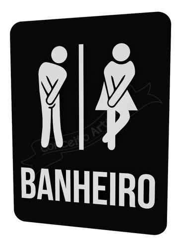 Imagem 2 de 3 de Plaquinha Preta Banheiro Unissex Bonequinhos Buffet Hotel