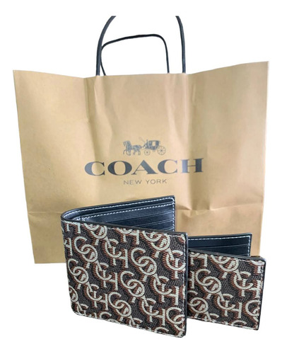 Cartera Coach Logo Letra Original Cafe/negro De Hombre I47hs