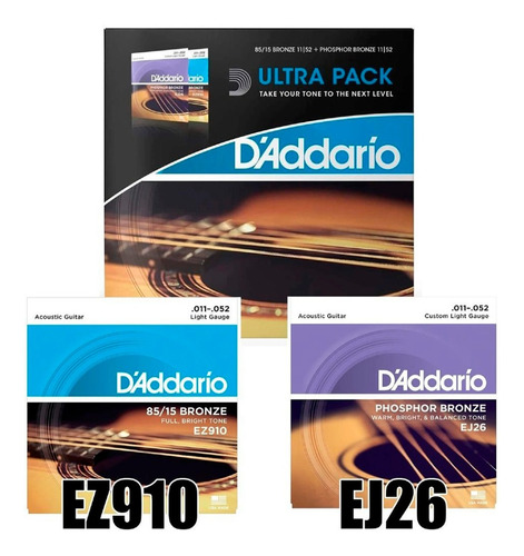 Encordado Daddario Ultra Pack Ez910 + Ej26 G Acustica 