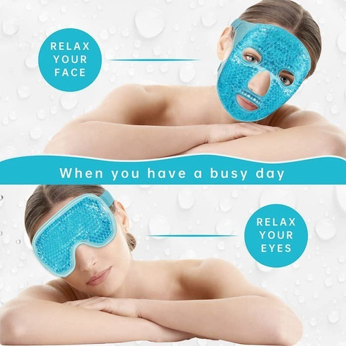 Máscara Facial + Antifaz Ojos Gel Frío Calor Insomnio Estrés