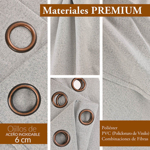 Cortinas 100% Blackout Largas 140x230cm Tres Capas Hogar Gris Haspeado