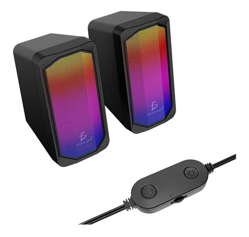 Bocinas Usb 5w Altavoces Para Pc Con Luz Led Rgb Color Negro