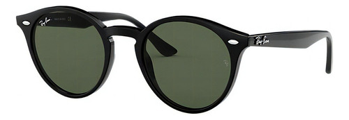 Anteojos de sol Ray-Ban Round RB2180 Standard con marco de propionato color polished black, lente green de plástico clásica, varilla polished black de propionato