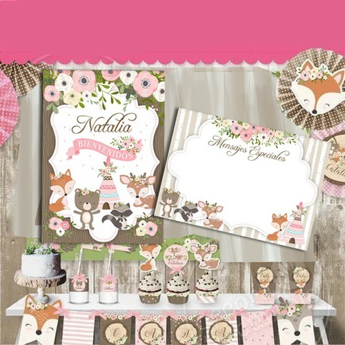 Kit Imprimible Bosque Romanticos Animalitos Personalizado 