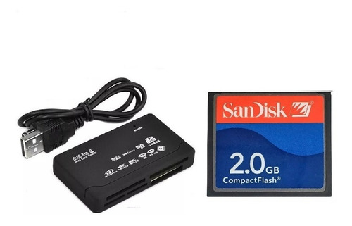 Cartão Memória Cf Compact Flash 2gb Sandisk + Leitor Usb 2.0
