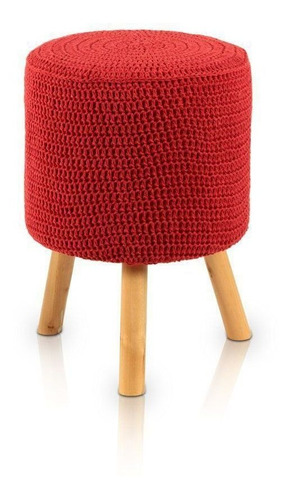 Puff Banqueta Round Crochê Vermelho - Stay Puff