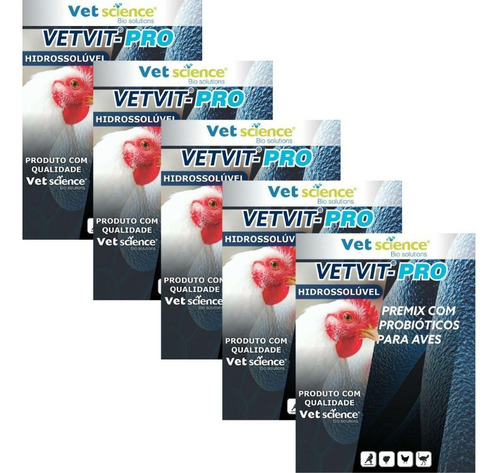 Vetvit-pro Premix Com Probiótico Para Aves 100 G Kit 5 Unid