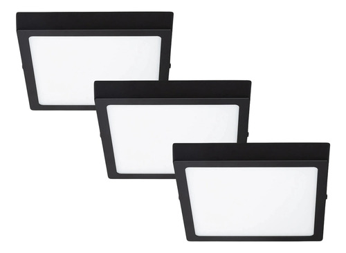 Pack 3 Panel Led Sobrepuesto Cuadrado Negro Pro 12w 