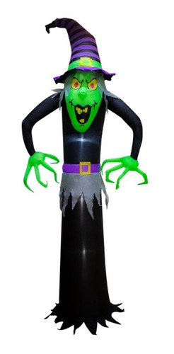 Inflable De Halloween Bruja Con Luz Led Decorativo Exterior