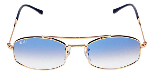 Óculos De Sol Feminino E Masculino RB3719 Cor Polido Ouro Rosado Lente Oval Azul-Claro Ray-ban