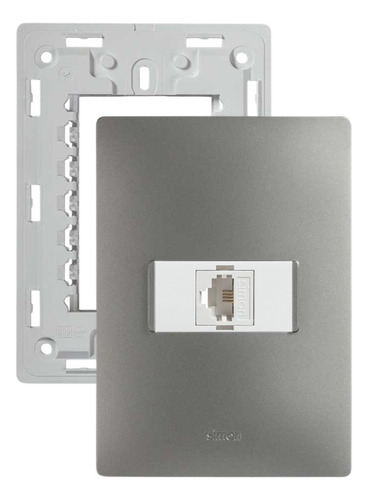 Placa Acabado Acero Con Toma Telefono 4 Hilos Rj11 Simon 26 Color Blanco Corriente Nominal 15 A Voltaje Nominal 127v