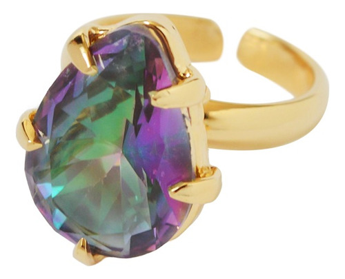 Anillo Vitral Gota Tornasol Morado Joyeria Baño Oro 14k