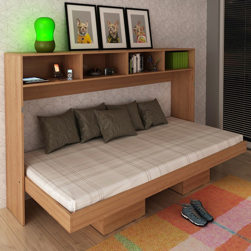 Cama retratil horizontal solteiro CM8020 amendoa Tecno Mobili