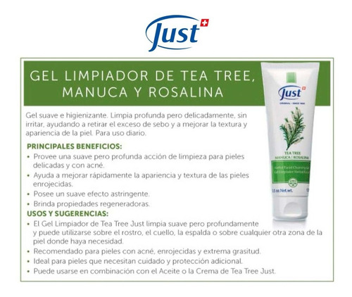 Imagen 4 de 7 de Gel Limpiador Tea Tree 100ml Producto Swiss Just Original