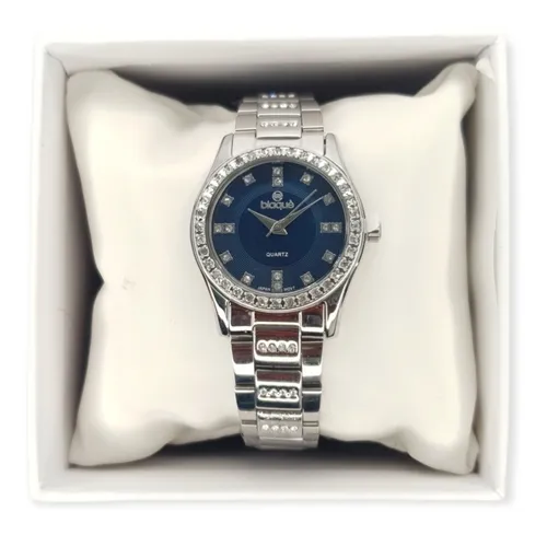 Reloj An logo Blaque Para Dama Bq172 Azul Plateado