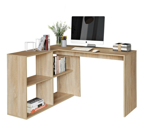 Home Office Escritorio Mccoy Forma L Con Librero Haya Oak Color Nude