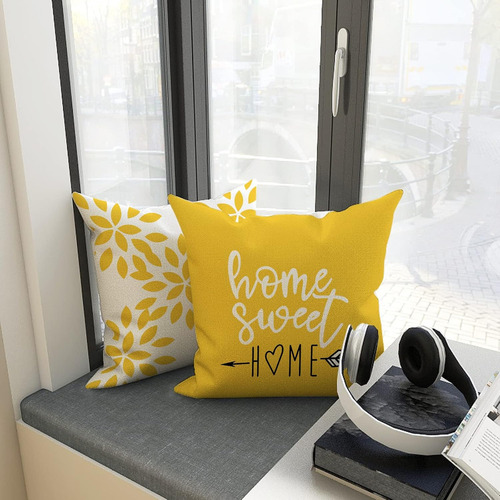 4Pcs Fundas de Cojín De 45x45cm Funda de Almohada de Sofá Moderno Geométricas Impresión de Doble Cara Color Amarillo