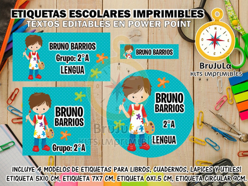 Kit Imprimible Etiquetas Escolares Arte Niño S20