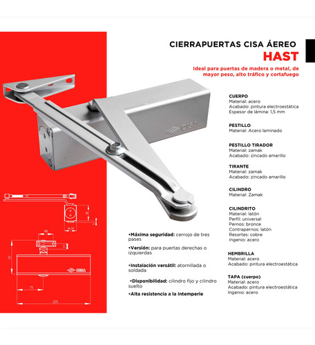 Imagen 4 de 6 de Brazo Cierra Puerta Multifuerza 40kg A 120kg Cisa