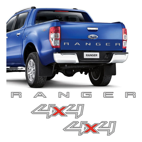 Adesivos Ranger 2013/2016 4x4 E Faixa Tampa Traseira Prata