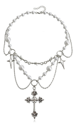 Collar Simple Con Cuentas De Perlas En Capas De Estilo Punk