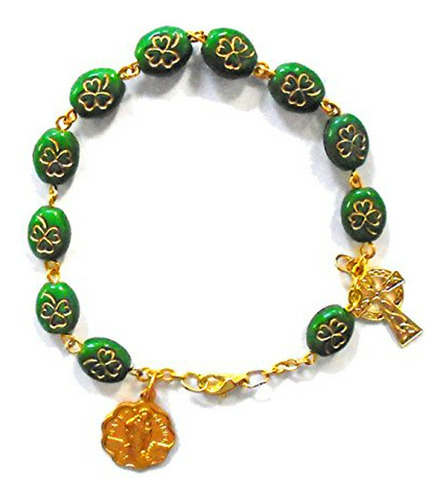 Pulsera De Dije - Brazalete De Rosario Con Trébol Irlandés 