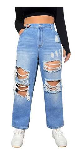 Shein Icon Jeans Rectos De Cintura Alta Rotos