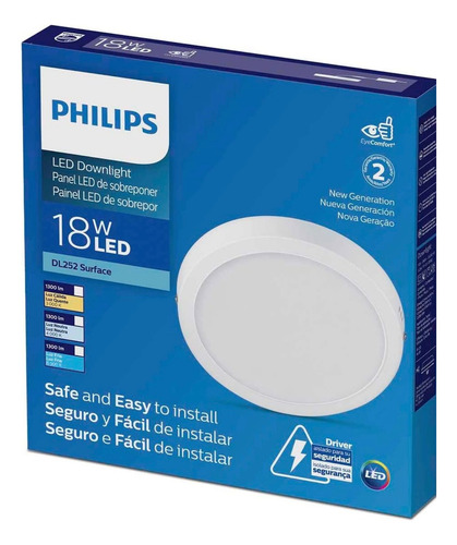 Lámpara Led Sobreponer 18w Philips Luz Fría Ó Cálida Dl252