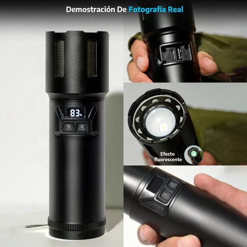 Linterna Led Táctica Militar Recargable De 10000 Lúmenes Allenamy OW-D000727A Linterna color Negro Luz Blanco Puede utilizarse como batería recargable