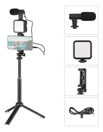 Kit De Grabación Vlog Luz De Video Led+super Cardioide
