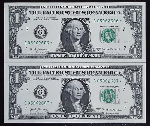 Set Dos Billetes De 1 Dollar Reposicion En Serie 2017 Unc