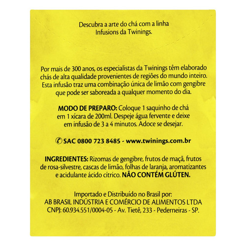Imagem 6 de 6 de Chá Twinings limão com gengibre em sachê 15 g 10 u
