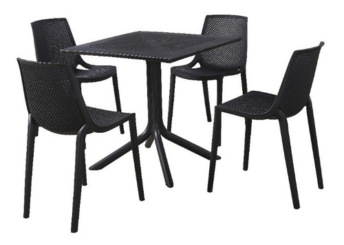  Mesa Exterior Negra Cuadrada + 4 Silla Sin Brazos  