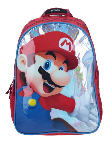 Mochila 3d Escolar Chenson Mario Primaria Niño Full Color Rojo