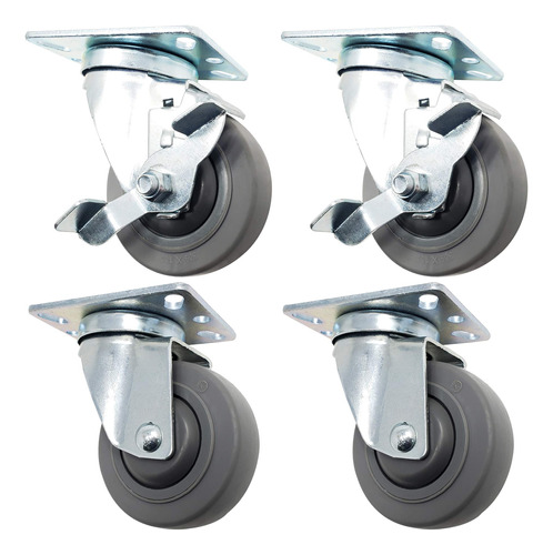 Icon Caster Wheels 3.5  X 1.25  Gris 2 Giratorio Rueda Freno