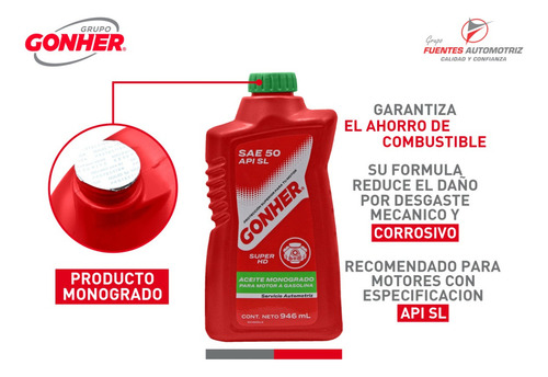 Aceite Motor Monogrado Sae 50 Gonher 946ml
