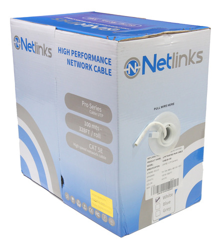 Cable Utp Cat 5e 100% Cobre 100 Mts Blanco Netlinks 