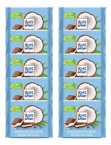 Chocolate Ritter Sport Con Coco   100 G X 10 Pzs.