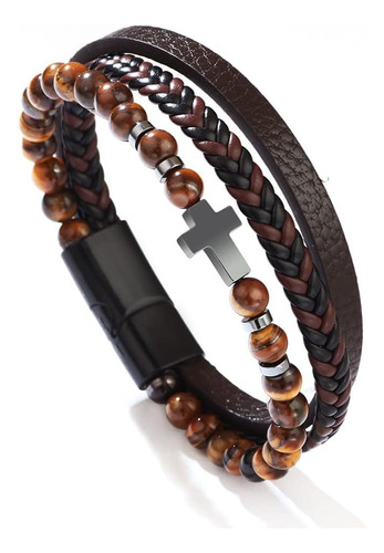 Colorful Bling Pulsera Cruzada De Cuero Genuino Para Hombres