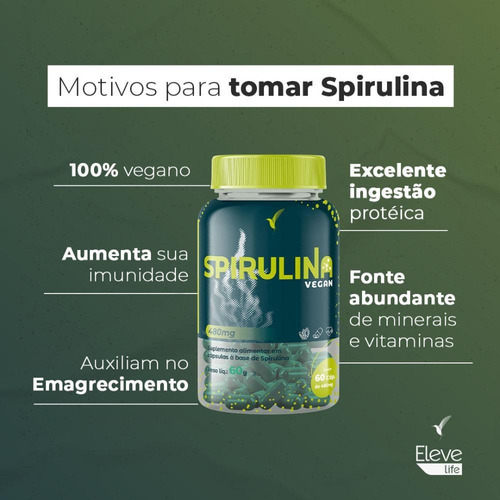 Kit Spirulina Premium Vegana 90 Dias - 180 Cápsulas Eleve Sabor Sem Sabor