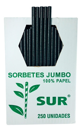 Imagen 1 de 8 de Sorbetes Negros De Papel Jumbo 23cm Ecológicos Caja X250 Uni