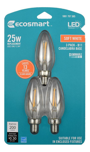 Ecosmart Bombilla Led De Estilo Vintage, Con Base B11 E12, E