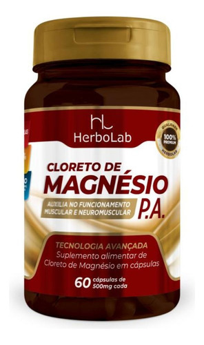 Cloreto De Magnésio Pa 60 Cápsulas 500mg Herbolab Sabor Neutro