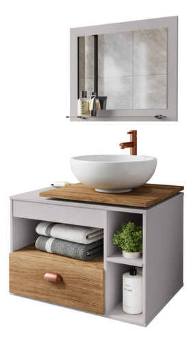 Neloja Conjunto Armario Para Banheiro Paris Kit Banheiro Com Cuba Gabinete Premium Moderno Suspenso Cor Off White